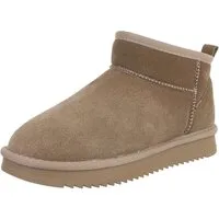 Ital-Design Damen Leder Slip-On Stiefelette mit Profilsohle Snowboots (92214526) Flach Flache Stiefeletten in Hellbraun