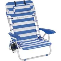 SONGMICS Campingstuhl Strandstuhl, Outdoor, klappbar, verstellbare Rückenlehne, 68×63×75 cm, mit Schultergurten, Kopfstütze, Armlehnen, 2 Seitentaschen, blau-weiß