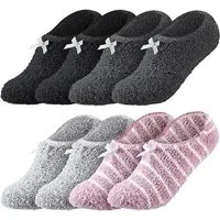 Coonoor Haussocken Fluffy Hausschuh-Socken für Damen – Rutschfest, Weich & Wärmend (4-Paar) Winter, mit Antirutsch-Noppen für Boden (EU 35-40)