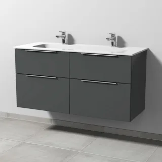 Sanipa 3way Keramik-Set Design Keramik-Doppelwaschtisch und Unterbau mit 4 Auszügen, Anthrazit-Matt UM48322