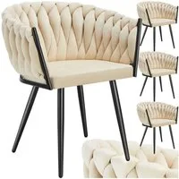 tectake Esszimmerstuhl Samtstuhl gepolstert, mit Samtbezug, Knotendesign, 60,5 x 55 x 75 cm (Polsterstuhl Astano in Sand, 4 St), Stahlbeine, höhenverstellbare Kunststofffüße, Belastbarkeit 120 kg
