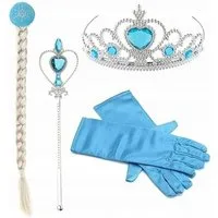 Festivalartikel Kostüm Frozen Elsa 4-in-1-Set Perfektes Geschenk für Die Eiskönigin-Fans!