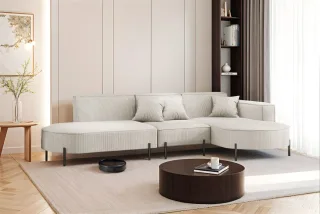 Ecksofa Designersofa VALENCIA in Stoff Scala Sand Ottomane Rechts