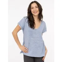 Zwillingsherz T-Shirt "Positive Mind" V-Ausschnitt, Kurzarm, Used-Look, Baumwolle, ausgefranste Kanten