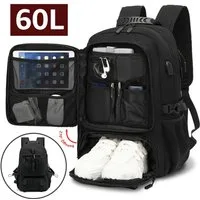NULSTA Reiserucksack Erweiterbarer Sportrucksack XL mit Schuhfach Schulrucksack (Notebook Laptop Tasche Schule Uni Rucksack, Anti-Diebstahl), für Fitnessstudio Arbeit Camping, Herren Damen, Schwarz