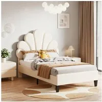 Simurq Einzelbett Polsterbett 90x200, Jugendbett, Einzelbett, Bettgestell, Gästebett, Mit Lattenrost, Blütenblattförmiges Kopfteil, Samt