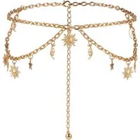 Zaewry Taillengürtel Mondstern Verstellbare Taillenkette für Kleider Jeans Doppellagiger Damen Metallkettengürtel