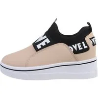 Ital-Design Damen Low-Top Freizeit Sneaker Keilabsatz/Wedge Sneakers Low in Hellbraun