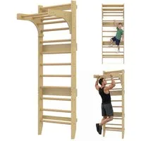 Hausright Sprossenwand für Erwachsene und Kinder, Höhenverstellbar Klimmzugstange Kletterwand, (Klettergerüst, Sprossenwand, Klimmzugstange, Strickleiter, Turnringe, Runde Trapez), Gymnastikstange aus Holz Wandmontage