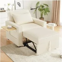 i@home Relaxsessel 1-Sitzer Sofa, faltbares Schlafsofa (platzsparend für Wohnzimmer und Schlafzimmer), mit USB-Ladeanschluss und Handyhalter, Grau/Beige