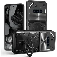 Wigento Handyhülle Für Nothing Phone 3a CD Textur Sliding Kamera TPU Hülle Ring Schwarz, CD Texture, Schiebekameraabdeckung, Magnetischer Halter