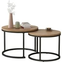 Merax Couchtisch Set rund Satztisch Wohnzimmertisch 1,5 cm Platte, Set rund Satztisch Wohnzimmertisch 1,5 cm Platte, aus Holz, Industrial