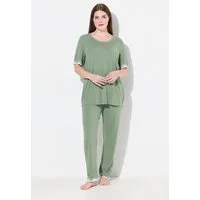 Ulla Popken Pyjama Pyjama Spitzenkanten Rundhals Halbarm