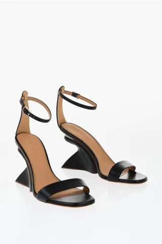 JUG Sandalen aus Leder mit Keilabsatz, 9 cm, in Schwarz