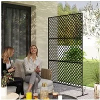 Outsunny Paravent 3-teilig 122 x 198 cm Freistehend in Gitter (Raumteiler, 3 St., Trennwand), aus Stahl, für Garten, Balkon, Terrasse, Schwarz