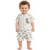 La Bortini Shorty Baby Spieler kurzer Strampler Romper in Creme mit Dino-Aufdruck aus reiner Baumwolle, 44 50 56 62 68 74 80 86