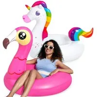JOYIN Aufblasbare Schwimmfigur JOYIN 2 Pack Aufblasbare Einhorn und Flamingo Luftmatratze mit Glitzer