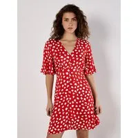 Apricot Minikleid Herzchen Kleid mit Knopfleiste mit Flügelarmen