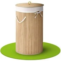 Juskys Wäschekorb Curly-Round, 55 l, mit Tragegriffe, Deckel, Wäschesack waschbar, platzsparend