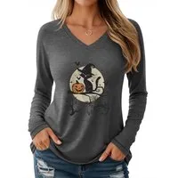 PYLIKE V-Shirt Shirts Damen Casual Halloween Ausgefallene bequemes Langarmshirt