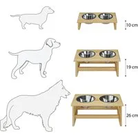 ERST-HOLZ Futternapf Erhöhte Näpfe für Hunde & Katzen mit 2 Schüsseln, rostfreier Edelstall, Kieferfarblos lackiert