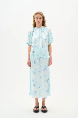 Langarm-Bluse Lockere Passform Dusty Aqua Mysterious Flower floral