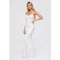 OMBRE Abendkleid Damen Abendkleid Maxi mit Herz-Ausschnitt Weiß L (kein Set, 1-tlg)