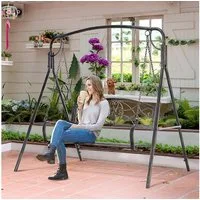 Outsunny Hollywoodschaukel mit A-Rahmen und zusätzlicher Stützstange, 3-Sitzer, Bettfunktion, Hollywoodschaukel, 1 tlg., Hollywoodschaukel, für Garten, Balkon, Schwarz