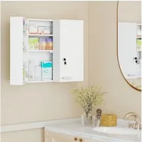 HOMCOM Medizinschrank mit 11 Fächer, 2 Schlüssel (Medikamentenschrank, 1-St., Arzneischrank) für Medikamente, 53 x 20 x 53 cm, Weiß