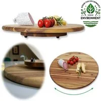 LS-LebenStil Servierplatte Nachhaltige Holz Drehplatte 37cm Premium Akazie Kugellager, Holz, (Drehteller Drehtablett Servierplatte Servierteller Serviertablett, 1-tlg., Tortenplatte drehbar), Pizzateller Vesperbrett Käsebrett Tablett Drehkabinett Kuc