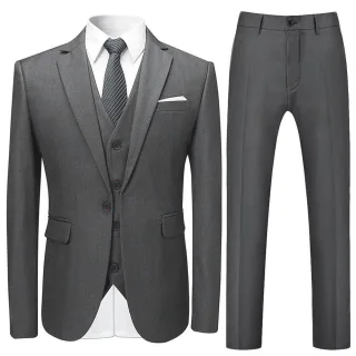 Eleganter, formeller Hochzeitsanzug, Slim Fit, 3-teilig, grau