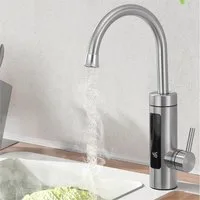HOMELODY Küchenarmatur Elektrische Durchlauferhitzer, Smart Heater Wasserhahn 360° drehbar Edelstahl Wasserhahn Küche mit LED Temperaturanzeige, Gebürstet