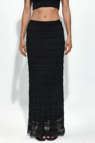 Tüll-Maxikleid mit niedrigem Bund