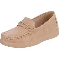 Ital-Design Damen Loafer Mokassin Slip-On mit Zierdetail Slipper (91849556) Flach Mokassins in Hellbraun