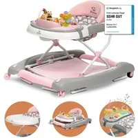 Bronea Lauflernhilfe 4in1 Gehfrei Baby Lauflernwagen Schaukel Lauflernhilfe Babywalker Rosa, Im nu - auf Knopfdruck - zum Schaukel, Widerstand Reifen einstellbar