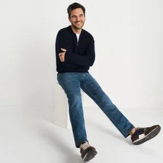 Feinstrick-Bomberjacke für Herren, Herren, size: regular, Blau, Baumwolle, by Lands' End