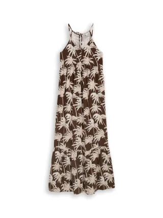 Denim Tom Tailor - Maxi-Kleid mit Volants brown palmtree print - Gr. - M