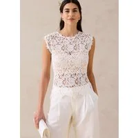 bonprix Shirttop Slim Fit Passform, mit Spitzenbesatz mit Blumenmuster, aus Polyester