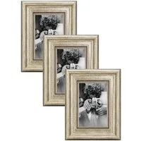 CABBEL Bilderrahmen Vintage Barock-Bilderrahmen Gold & Silber, Wohnzimmer, viele Größen, für 3 Bilder (3 St), 10x15 cm Vintage Barock Ornament Fotorahmen Silber