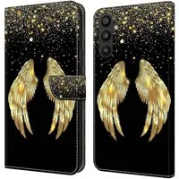 CLM-Tech Handytasche für Samsung Galaxy A16 / A17 5G Hülle aus Kunstleder Klapphülle (goldene Flügel, Handyhülle mit Standfunktion - Wallet Flip Case inklusive Kartenfächer), Cover mit Magnetverschluss