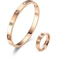 ROUGEMONT Schmuckset Damen Schmuckset Hochglanz Armreif und Ring 18K Gold Wasserfest, Wasserfest