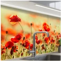 KitchenYeah Küchenrückwand Muster selbstklebend (keine Folie) Mohnblumen - Blumen - Rot - Blumenf, (1-tlg), Spritzschutz, Küche, Rückwand, Küchenwand, Küchenfront, 30x20 cm