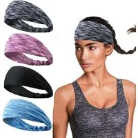 Zaewry Stirnband Elastische Haarband Breit Schnelltrocknend Schweißband Stirn (4-St)