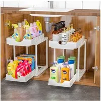 POPOLIC Einlegeboden 2 Stück Ablageregal Waschbecken Regal, Spülschrankregal Organizer (Ausziehbarer Unterschrankorganizer, Küchenschrank Organizer), pülenunterschrank Organizer