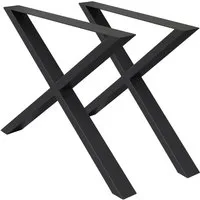 ECD Germany Tischbein 2x Tischbeine X-Design aus pulverbeschichtetem Stahl Industriedesign, Tischgestell Kreuzgestell 60x72 cm Metall Tischkufen Möbelfüße