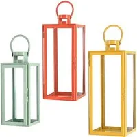 CEPEWA Laterne Laterne 3er Set grün orange gelb 3 Größen Metall Glas Windlicht Henkel