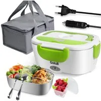 Gotoll Elektrische Lunchbox 1,95L Elektrische Lunchbox Brotdose 110V-220V für Auto & Zuhause, (60W Schnellheizung, Edelstahl‑Innenbehälter), Elektrische Bentobox mit Löffel  Gabel & Lunchbag Set