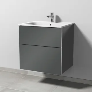 Sanipa 3way Waschtischunterbau zu Geberit Renova Plan Slim Waschtisch mit 2 Auszügen, Anthrazit-Glan BS68679