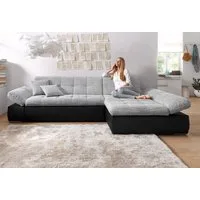 DOMO collection Ecksofa MORIC 300x172 cm, XXL-Sofa mit viel Platz, L-Form, auch in Cord, wahlweise mit Bettfunktion und Armteilverstellung, schwarz-silber