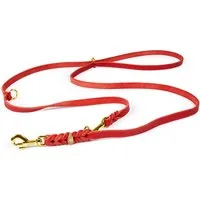 CopcoPet Hundeleine Fettlederleine Hundeleine geflochten dreifach verstellbar Messing, Leder